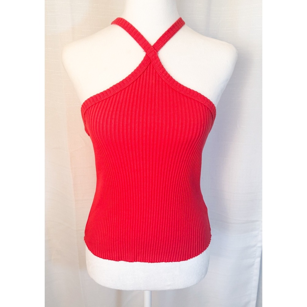Anthropologie T.LA Red Ribbed Halter Tank Top Sleeveless Women's Small NWOT
